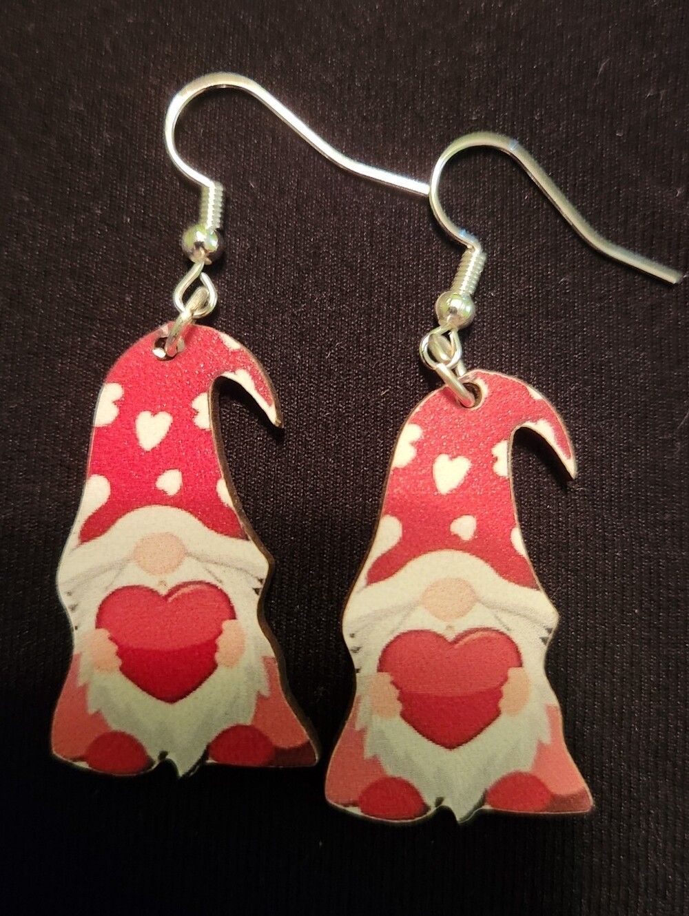 🎉 Heart-themed Wooden Gnome Earrings